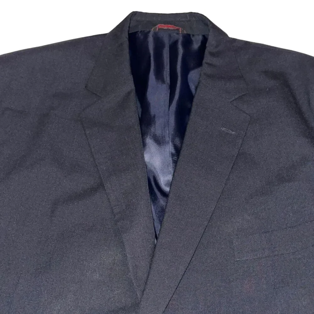 Savile Row 2 Button Blazer Men's Size 50R Navy Blue Pockets 100% Wool Jacket